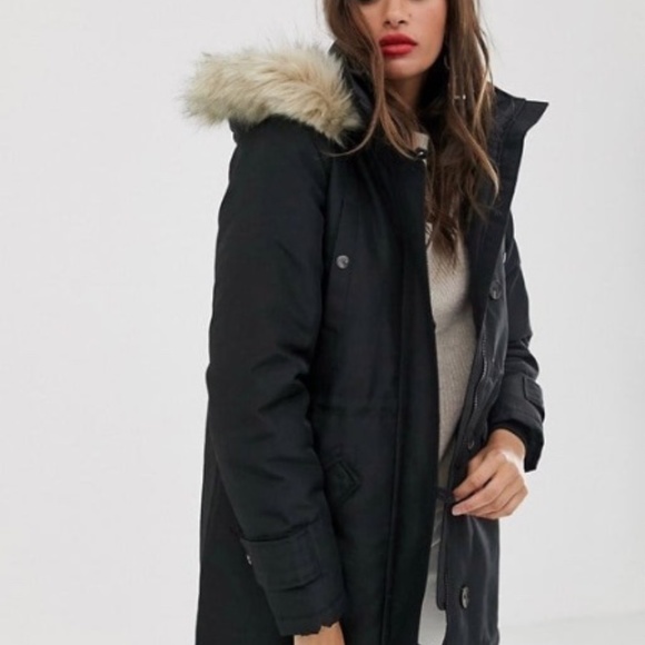 BRAND women Vero moda faux fur trim parka winter snow  jacket size S & M - Picture 2 of 6